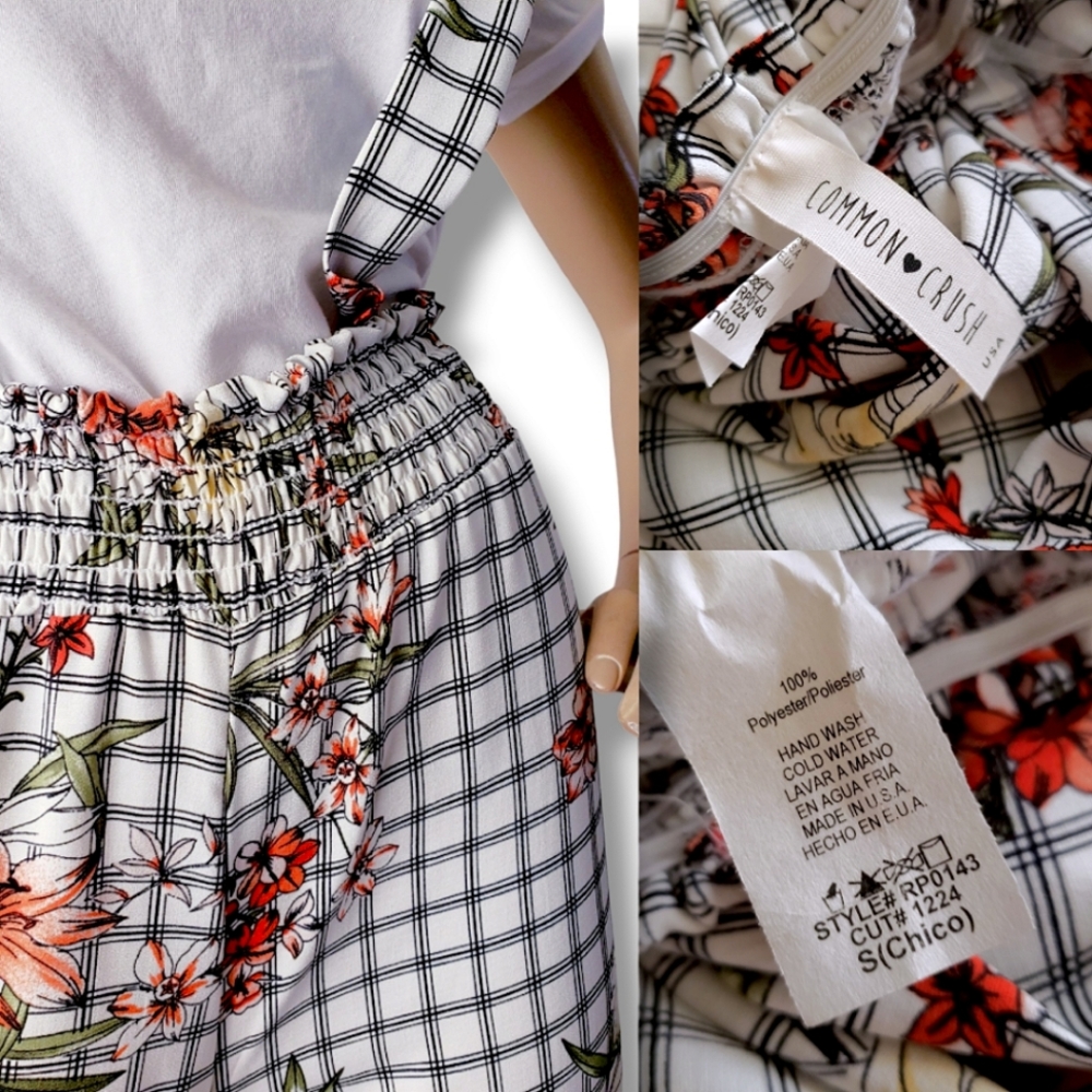 Common Crush Floral Windowpane High Waist, Wide Leg, Criss Cross Overall Pants - Picture 6 of 8